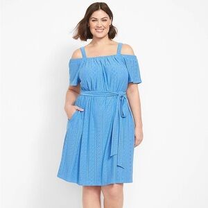 NWT Lane Bryant Cold-Shoulder Flutter-Sleeve Eyelet Swing Dress 30-32